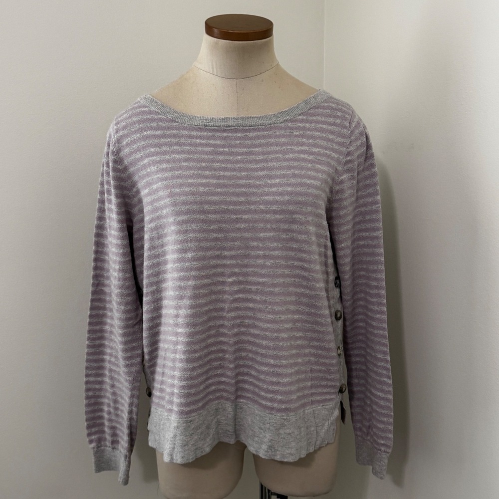 Rosie Neira Small Purple Gray Stripe Lightweight Sweater Top Cashmere Cotton